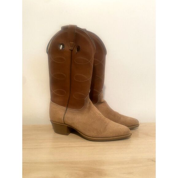 Shoes - Vintage Western Cowboy Boots Brown Leather Suede Toe USA Made Women’s Size 7
